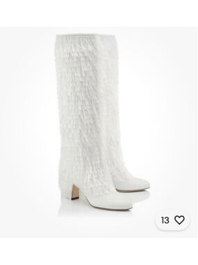 Jimmy Choo Magalie 65 White Fringe Knee High Boots Leather Statement Designer 37